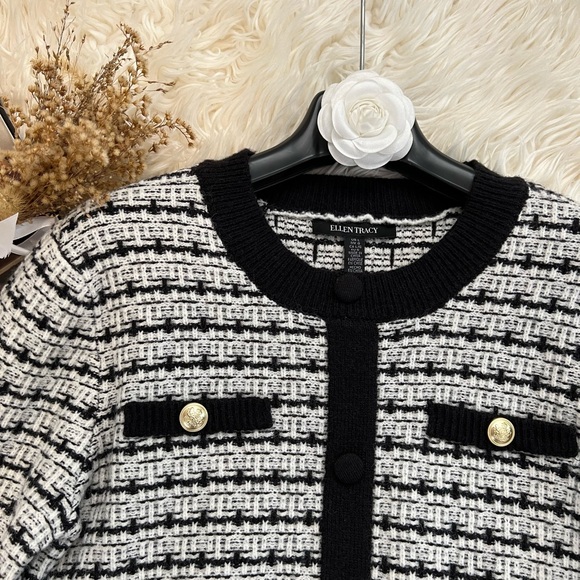 🛍️NWT🛍️ Ellen Tracy Black & White Cardigan - Picture 4 of 6
